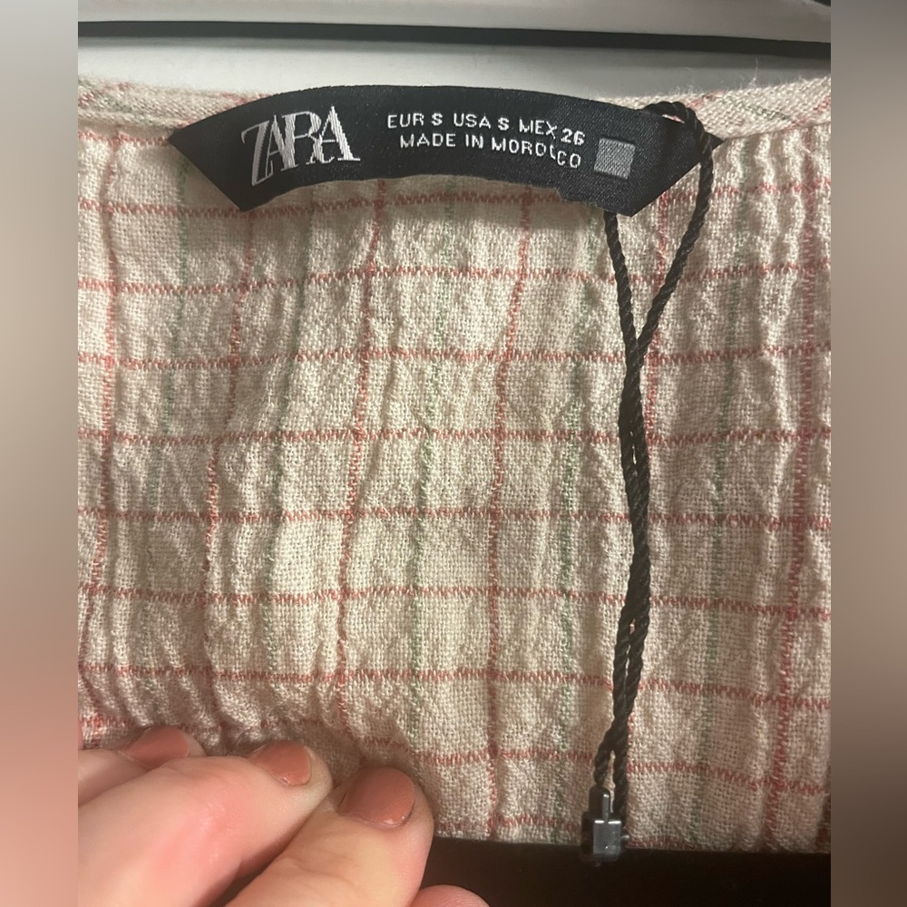 Zara NWT Size S Cotton/Linen Blend Plaid Cut Out Waist Minidress -NWT per Pics - Picture 7 of 10